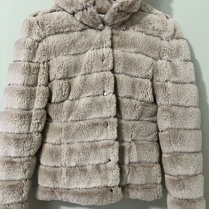 Guess Cream Teddy Reversible Jacket Size Small Great Condition